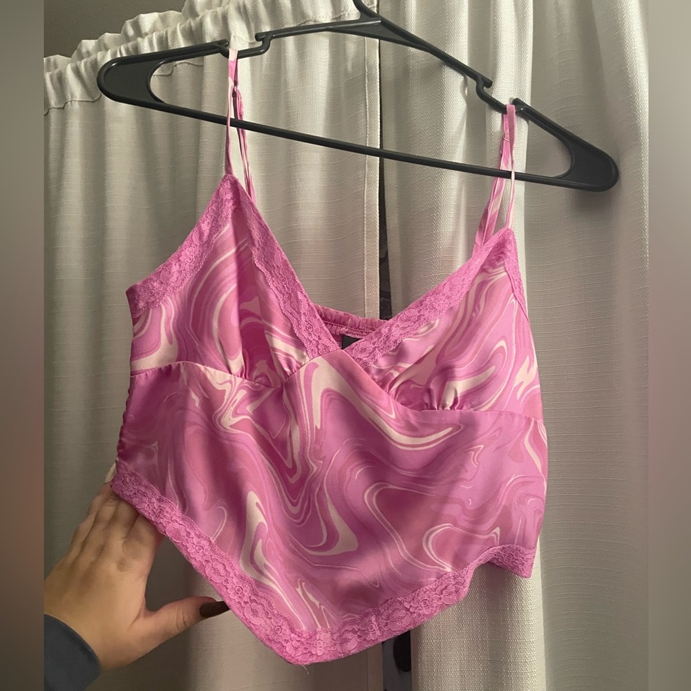 pink silk lace and elastic tank